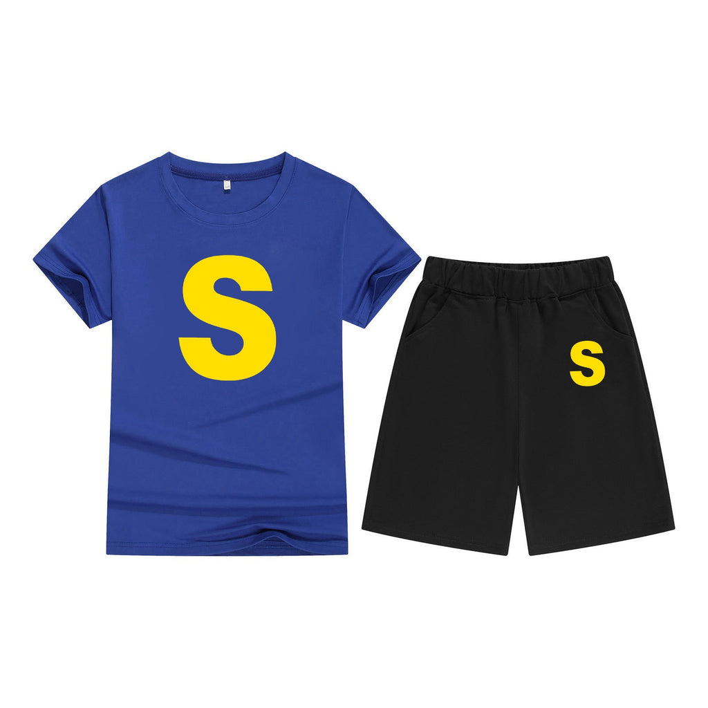 Cotton T-Shirt Short Sleeve Candy Color Comfortable Kids Round Neck Printed Pattern Embroidery Print-S