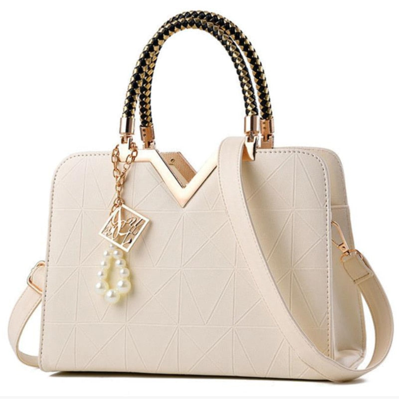 embroidered PU top-handle tote bag