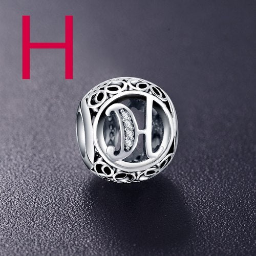 Real Sterling Silver Vintage Clear Letter Bead Charms Fit