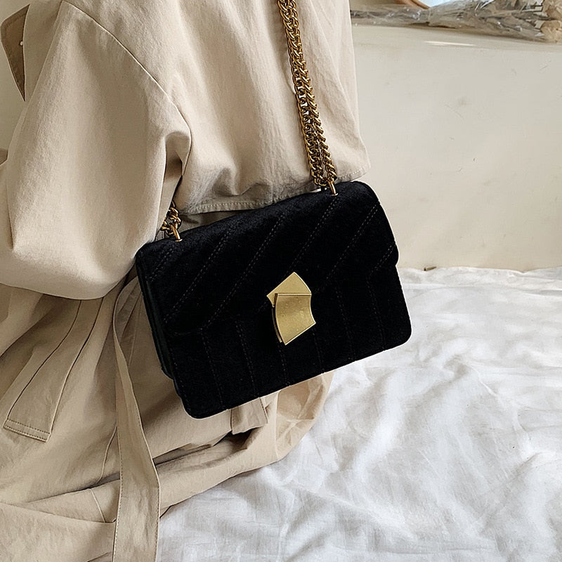 velvet evening clutch with chain strap