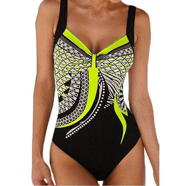 Swimwear Women One Piece Swimsuit Push Up Vintage Retro Bathing Suits Swimming Suit for Beach Wear Plus Size S-2XL