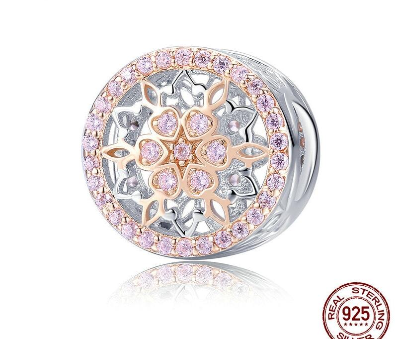 Genuine 925 Sterling Silver Blooming Buds Clear Cubic Zircon Beads Charms fit Bracelets DIY Jewelry Making