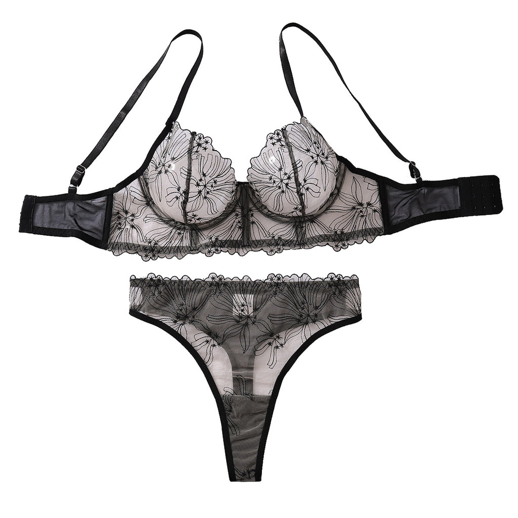 embroidered mesh lingerie in black
