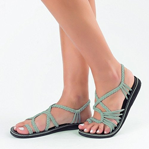 Woven sandals women's flat toe