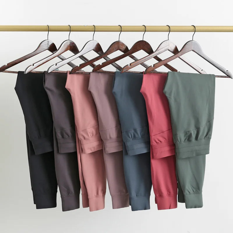 women's stretch workout joggers with drawstring and side pockets