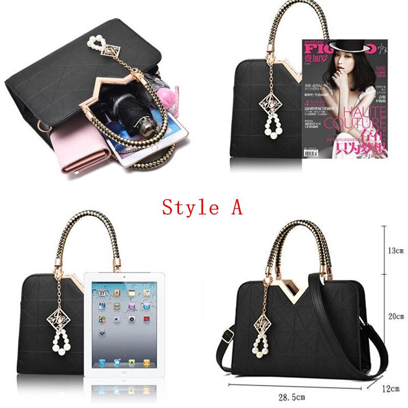 embroidered PU top-handle tote bag