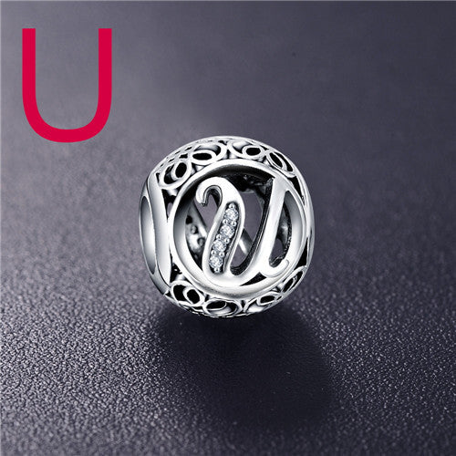 Real Sterling Silver Vintage Clear Letter Bead Charms Fit