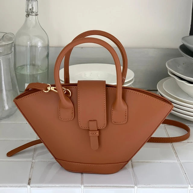 vintage shell top-handle PU bag