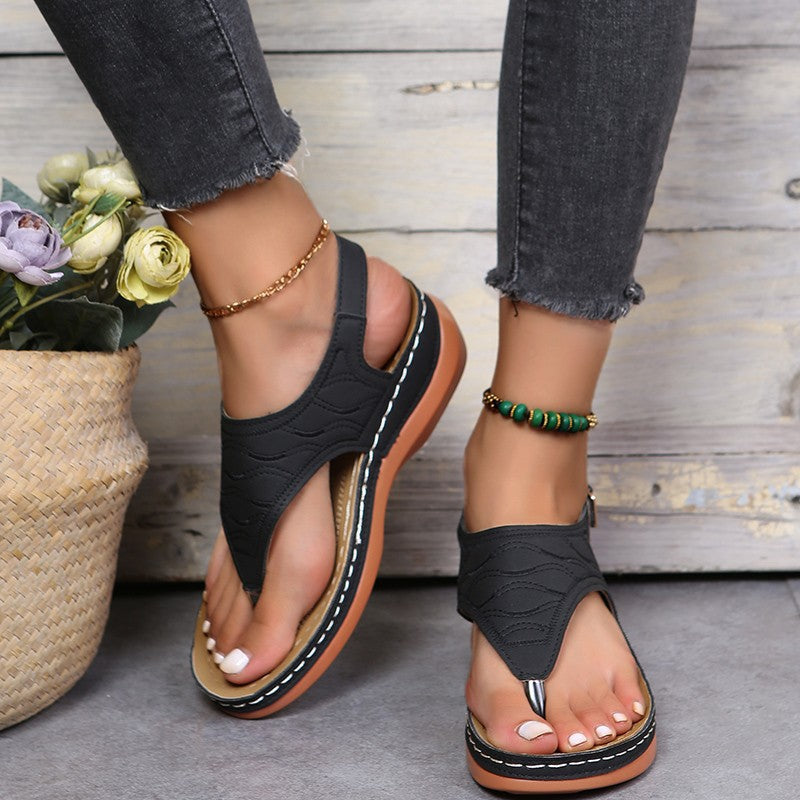 Roman Style One Word Buckle Women's Sandals 43 Large Size
