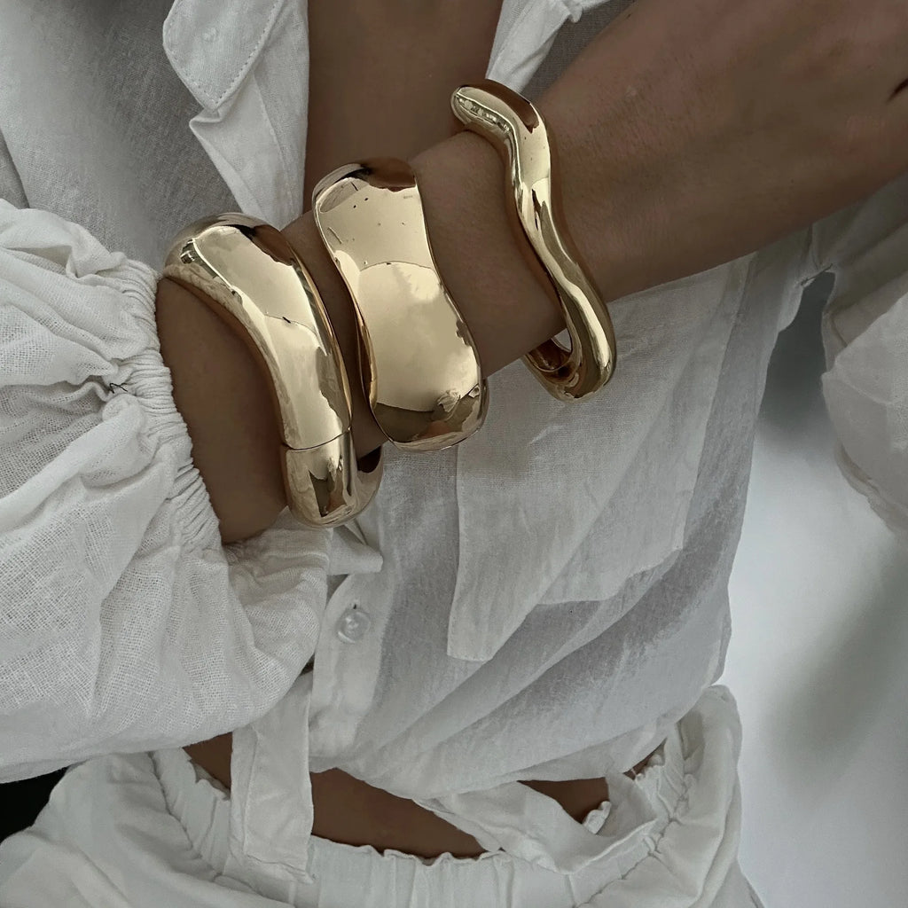 Wide metal water-drop cuff bangle