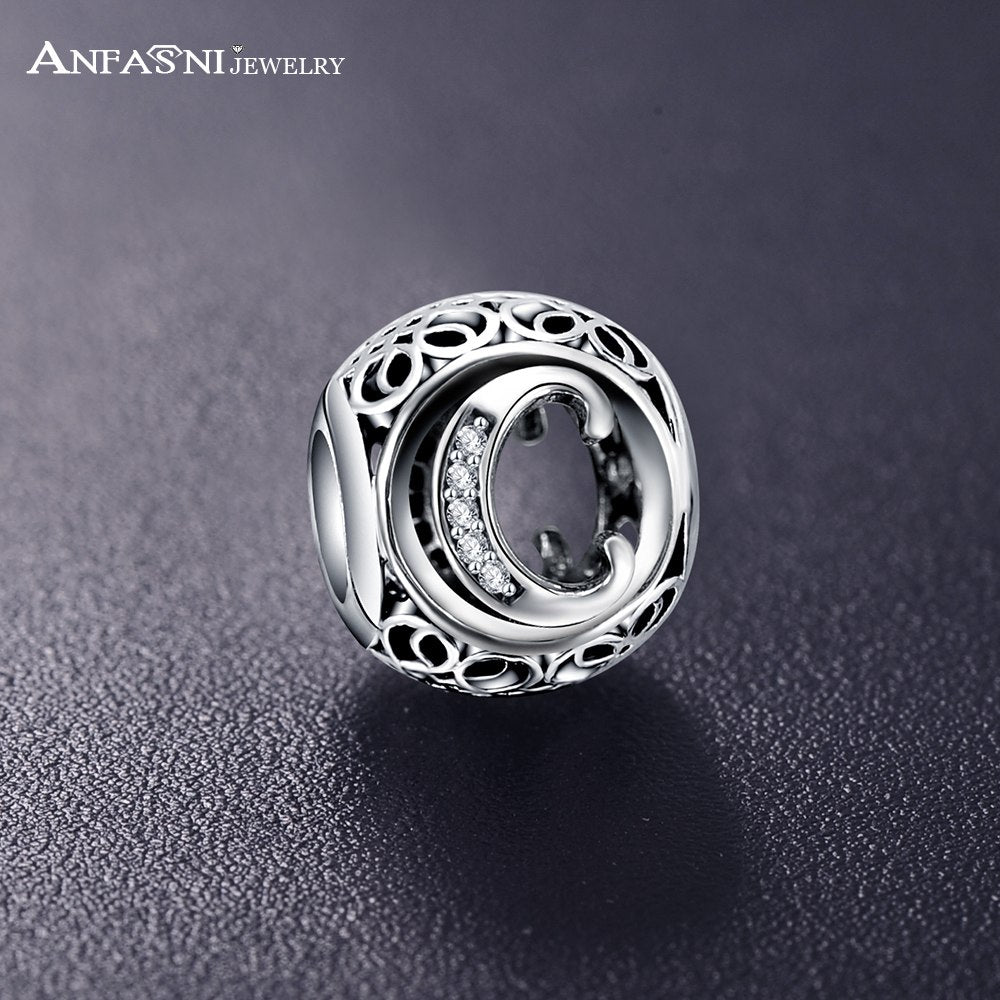 Real 925 Sterling Silver Vintage Clear Letter Bead Charms Fit Pandora Women Charm Bracelets Jewelry