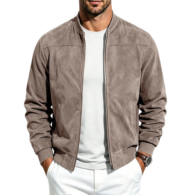 Suede Long-sleeve Zip-up Jacket