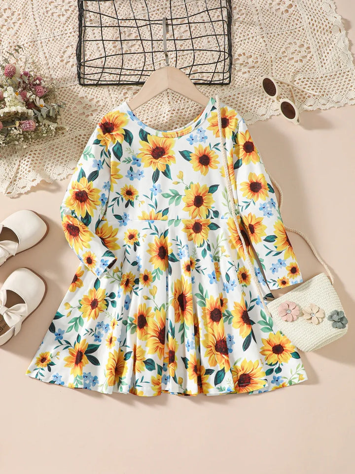 Vestido de Manga Comprida com Girassóis para Rapariga