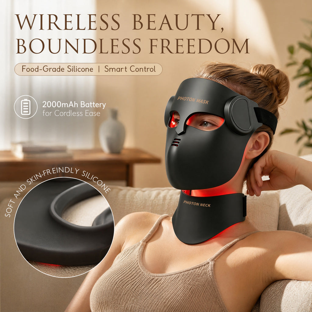 LED silicone facial mask with remote and neck device