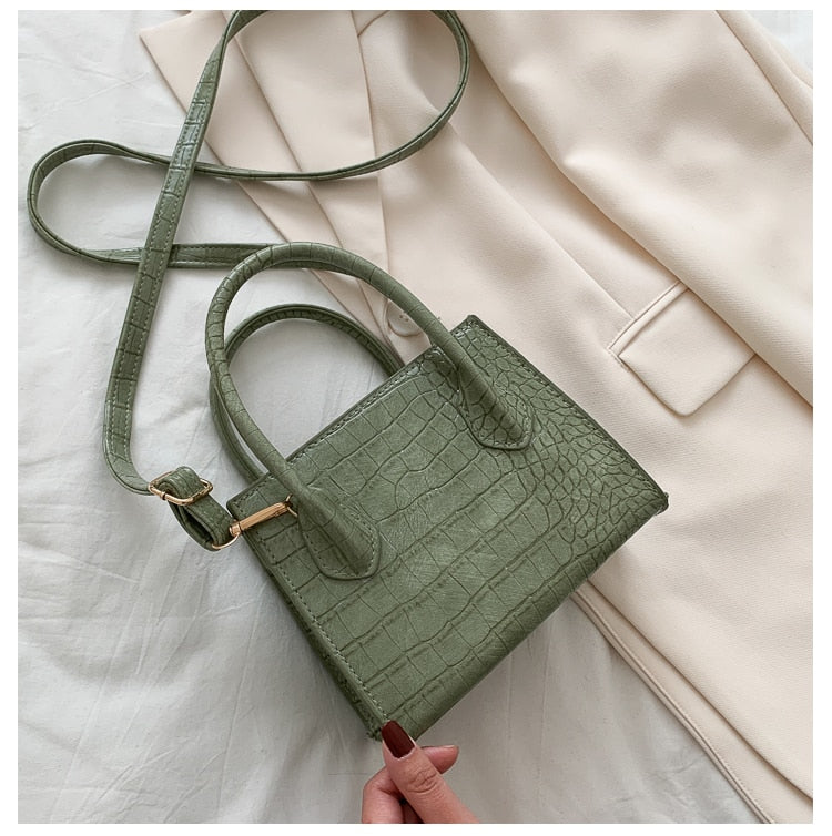 small croc-pattern PU crossbody bag