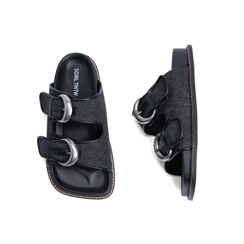 Fashionable denim one-line beach Roman sandals