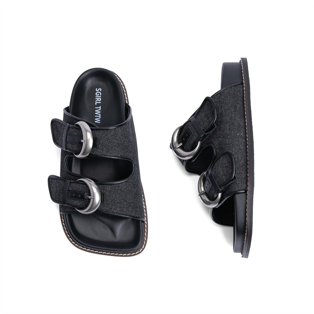 Fashionable denim one-line beach Roman sandals