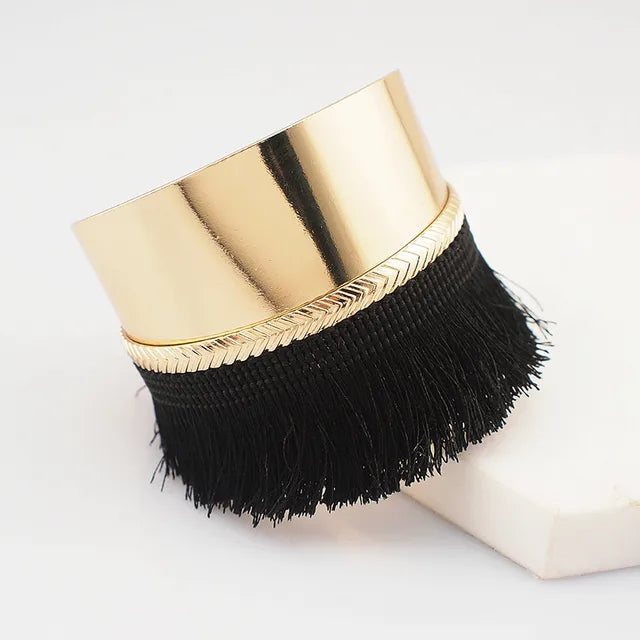 Bangles For Women Unique Metal Big Bracelet Black Cotton Tassel Bracelets Jewelry Accessories