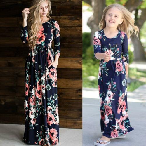 Emmababy Mommy and Me Family Matching Dress Mother Daughter Floral Holiday Maxi