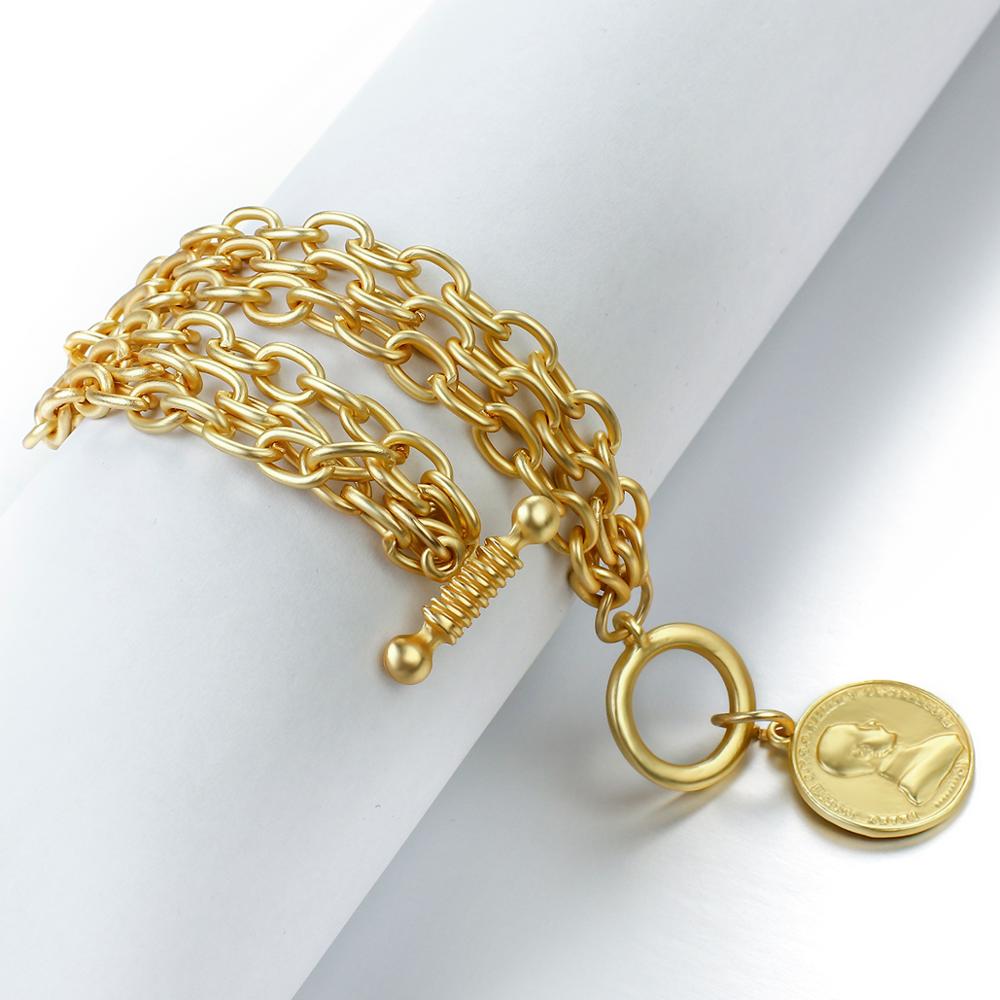 Gold Color Charm Chain Bracelets For Women Men Metal Portrait Coin Alloy