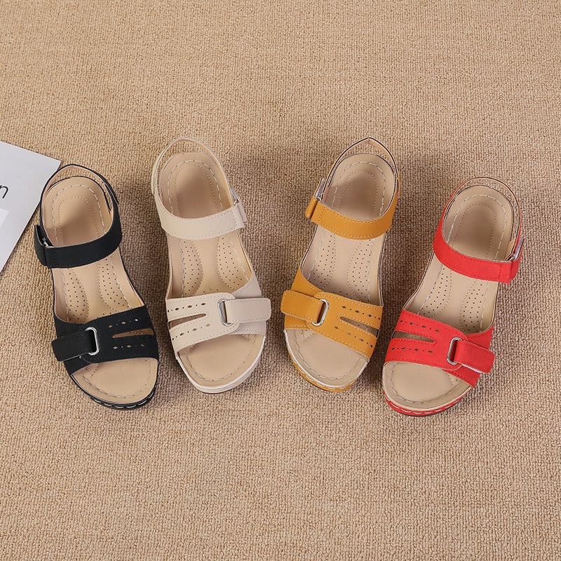 New Type Sandals Womens Flat Bottom Velcro Fish Mouth Thick Large One Word Strap