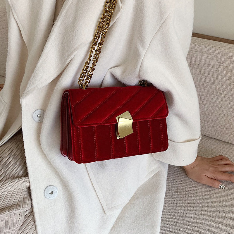 velvet evening clutch with chain strap