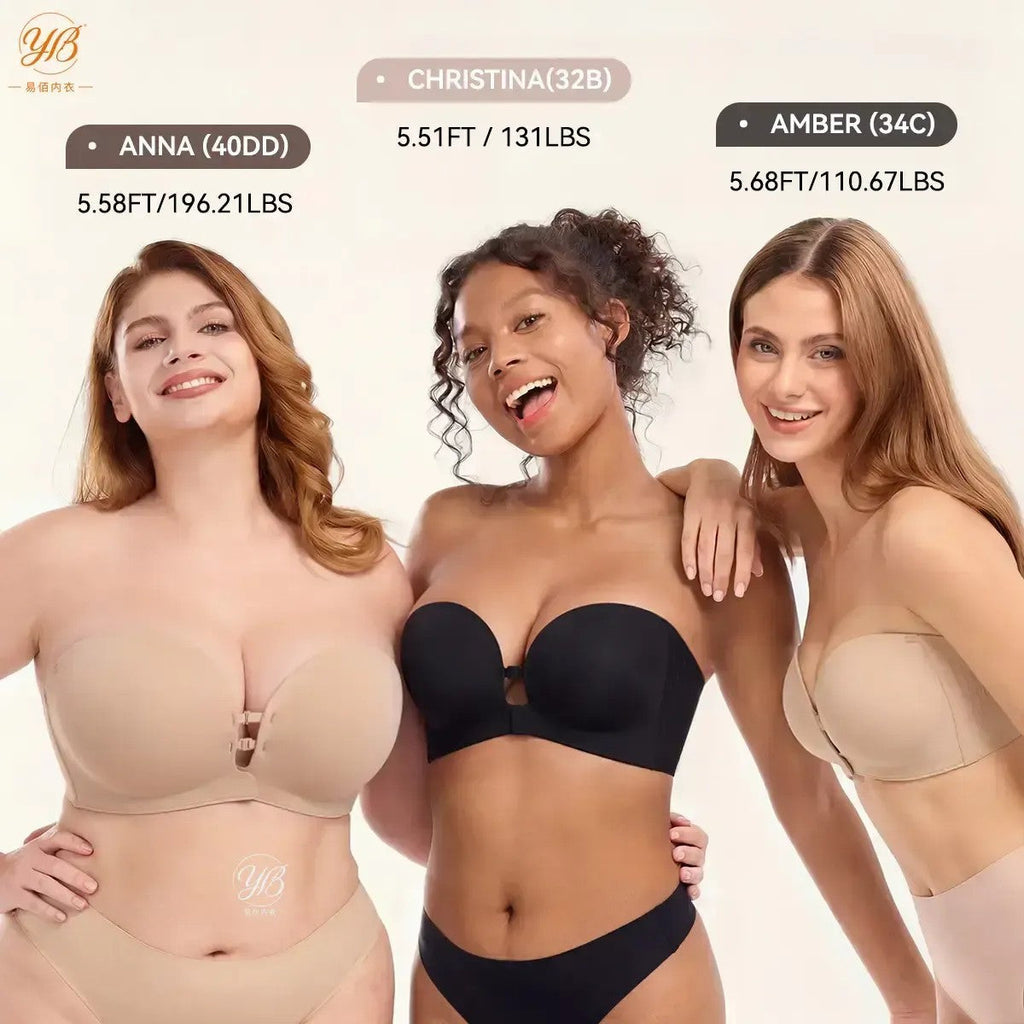 nude front-closure strapless bra