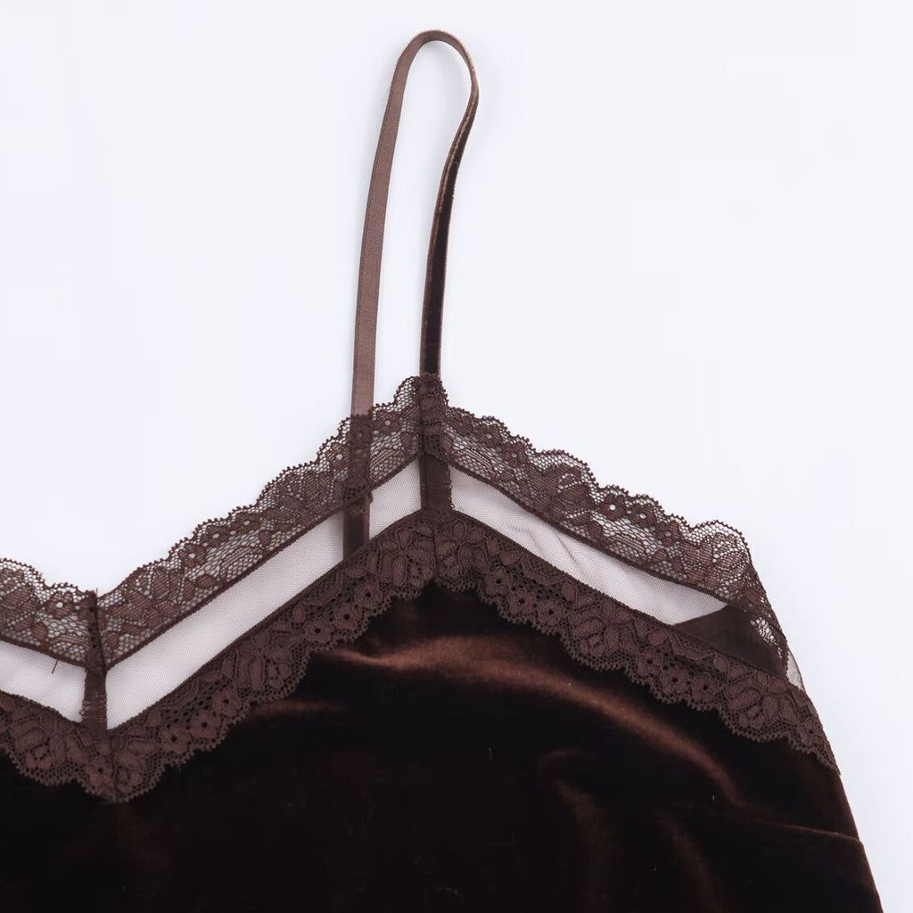 dark brown lace velvet lingerie top