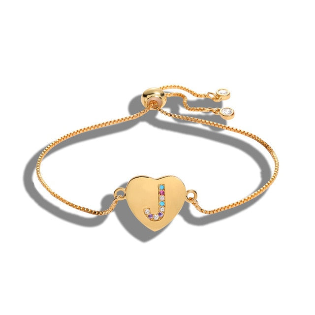 Adjustable bracelet with cubic zirconia alphabet charm