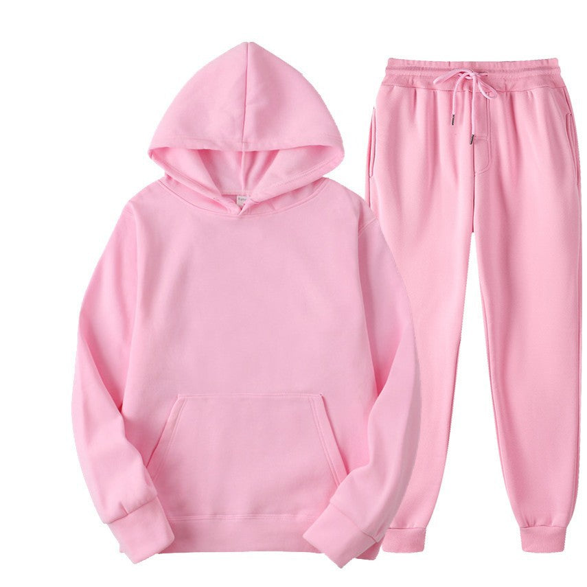 Men's solid-color hoodie and pants tracksuit