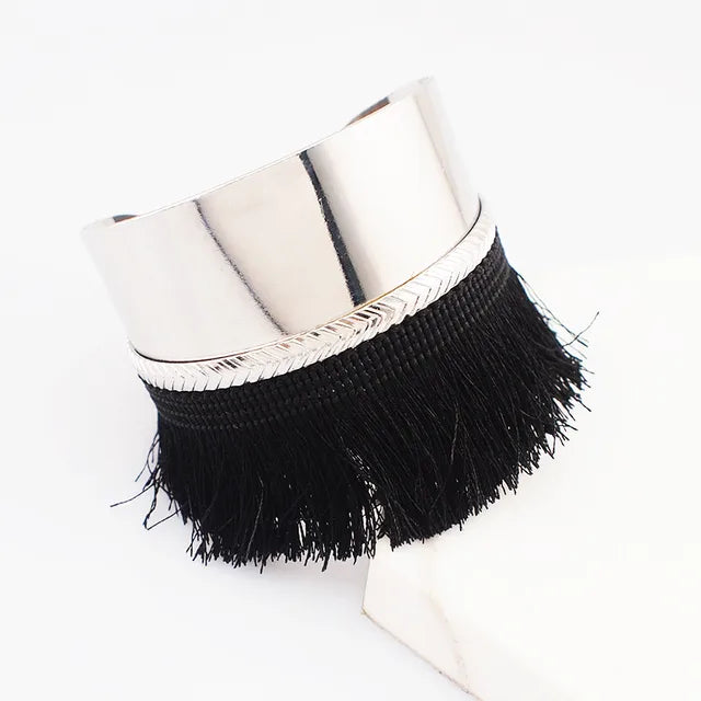Bangles For Women Unique Metal Big Bracelet Black Cotton Tassel Bracelets Jewelry Accessories