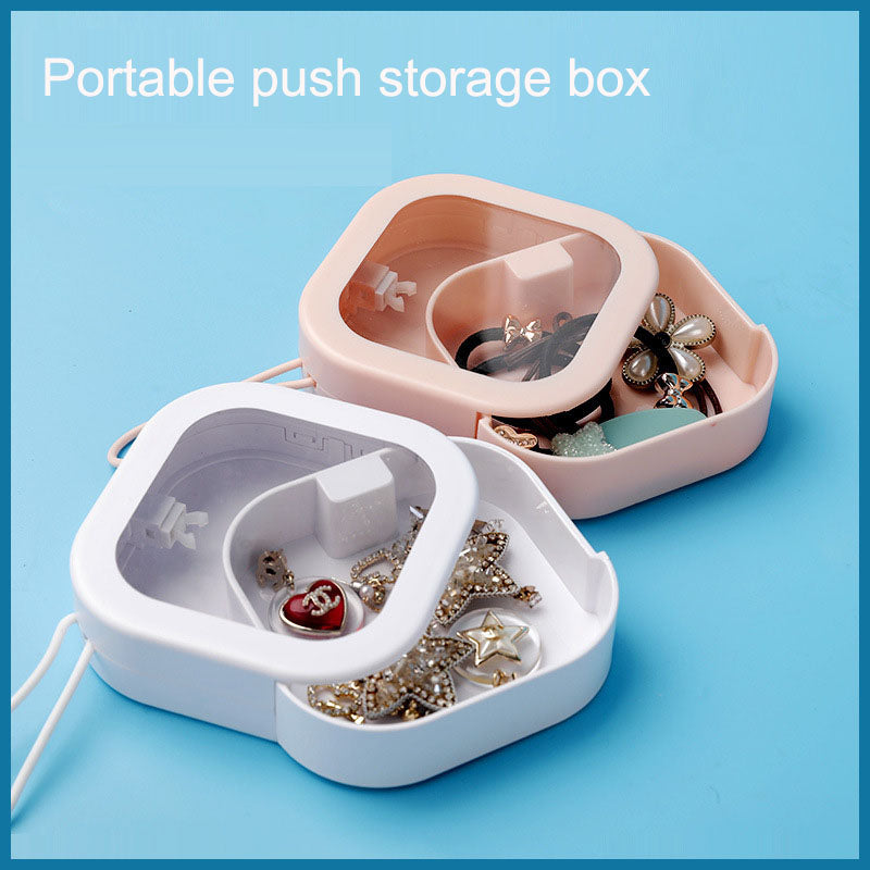 Jewelry box, portable travel storage box, hair accessories, earrings, bracelets, necklaces, headbands, push b