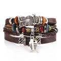 2 pcs Tibet Stone Feather Multilayer Leather Bracelet Eye Fish Charms Beads Bracelets for Men Vintage Punk Wrap Wristband