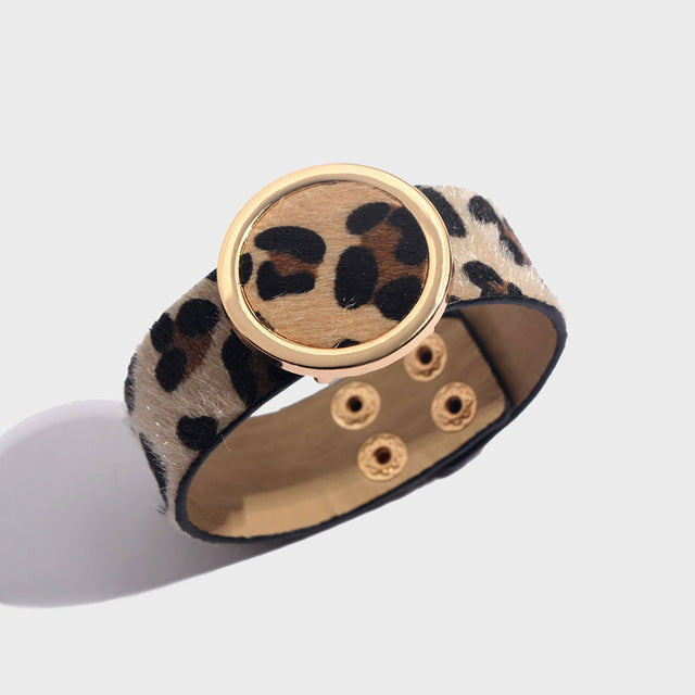 Leopard Bangle Bracelets for Women Boho Gold Color Button