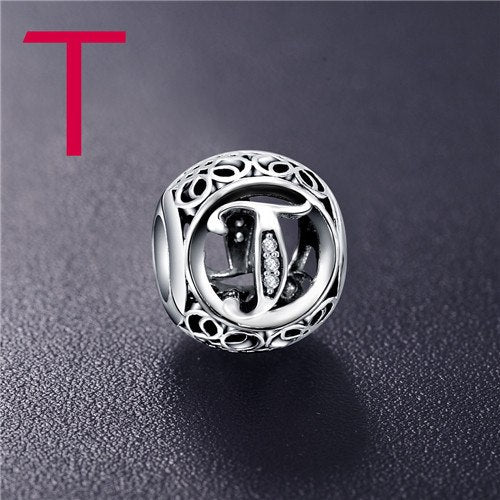 Real Sterling Silver Vintage Clear Letter Bead Charms Fit