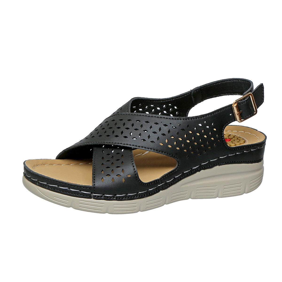 Hollow cross strap thick soled sandals for women, lightweight wedge and beach