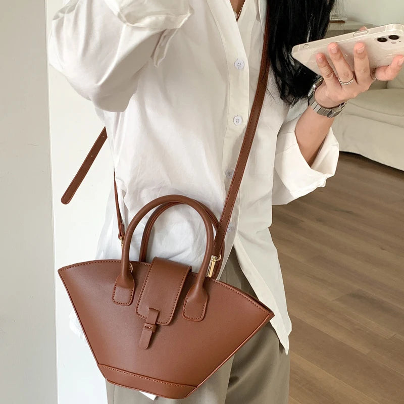 vintage shell top-handle PU bag
