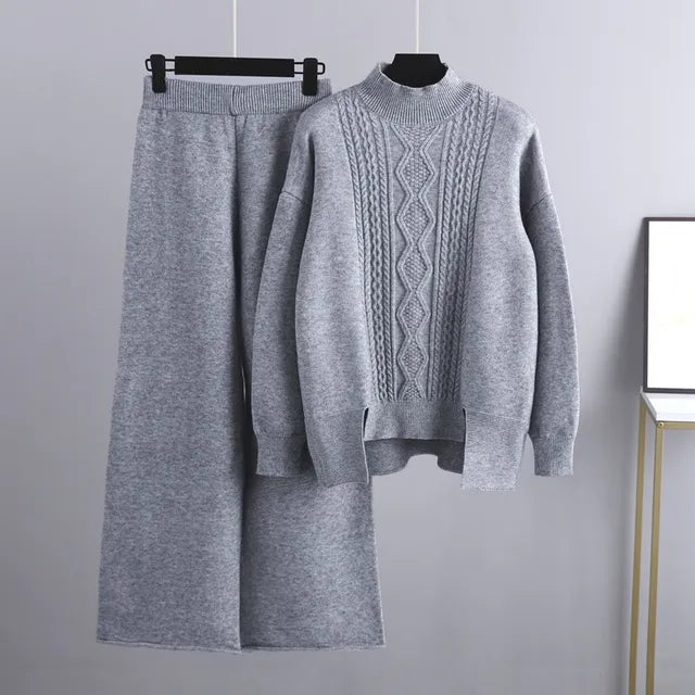 Angora-style wide-leg sweater and pants set
