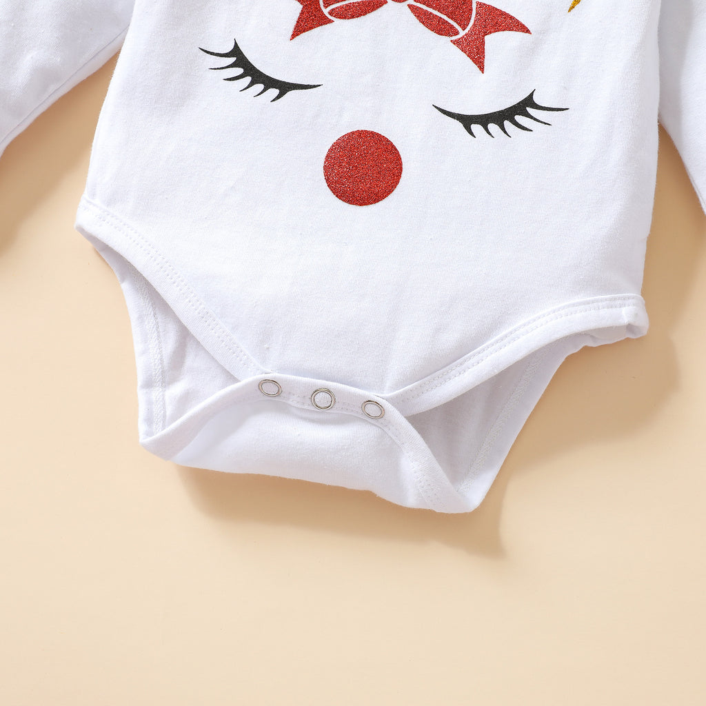 4pcs Infant Baby Girls Christmas Clothing Sets Cartoon Deer Snowman Bodysuit +Tulle Skirts+Headband Autumn Girl Clothes 3-18M
