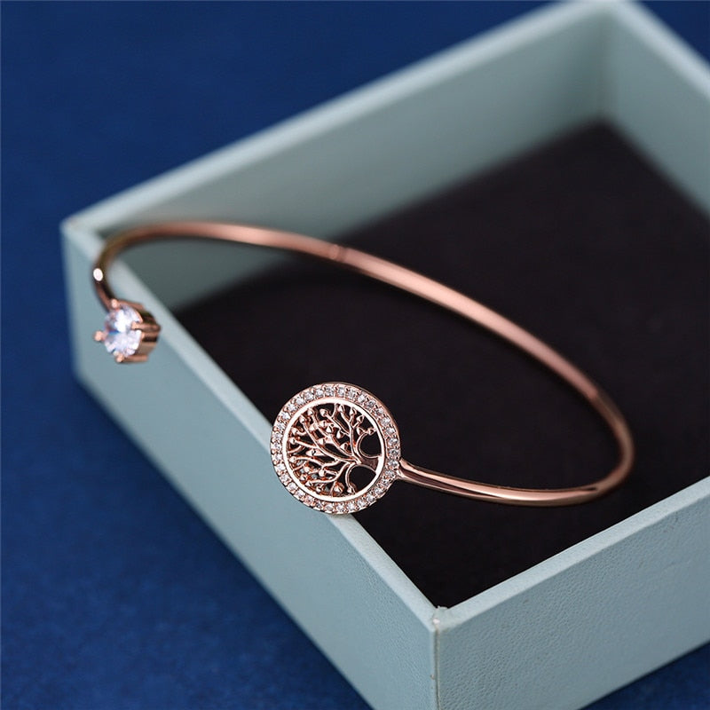 Luxury Female White Zircon Stone Bracelet Tree Of Life Adjustable Bracelets For Women Cute Silver Color Wedding