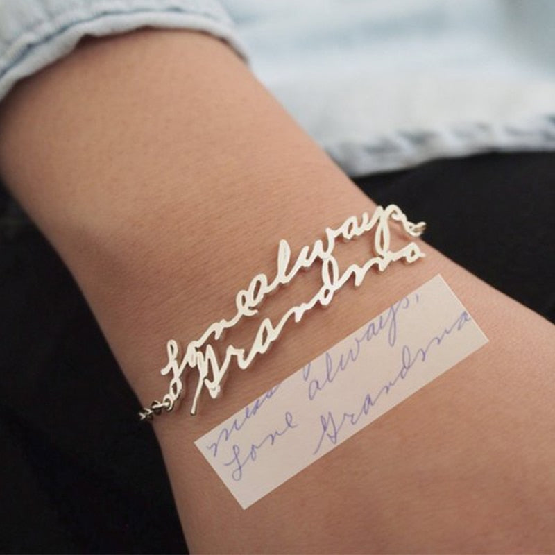 Handmade Bracelet & Bangle Custom Name Gold Stainless Steel Cuff Bracelets For Women Love Message Customized Gift