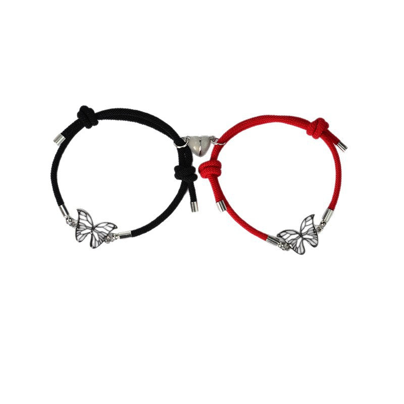 Couples Bracelets Night Light Butterfly Alloy Heart Magnetic Glow Handmade