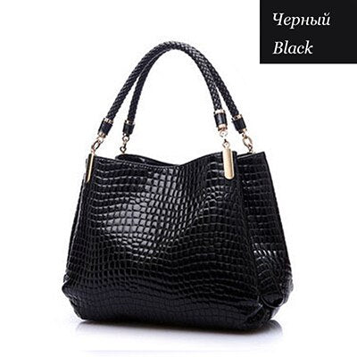 PU crocodile-pattern shoulder tote bag