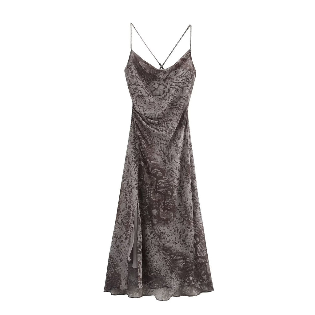 animal print long lingerie dress