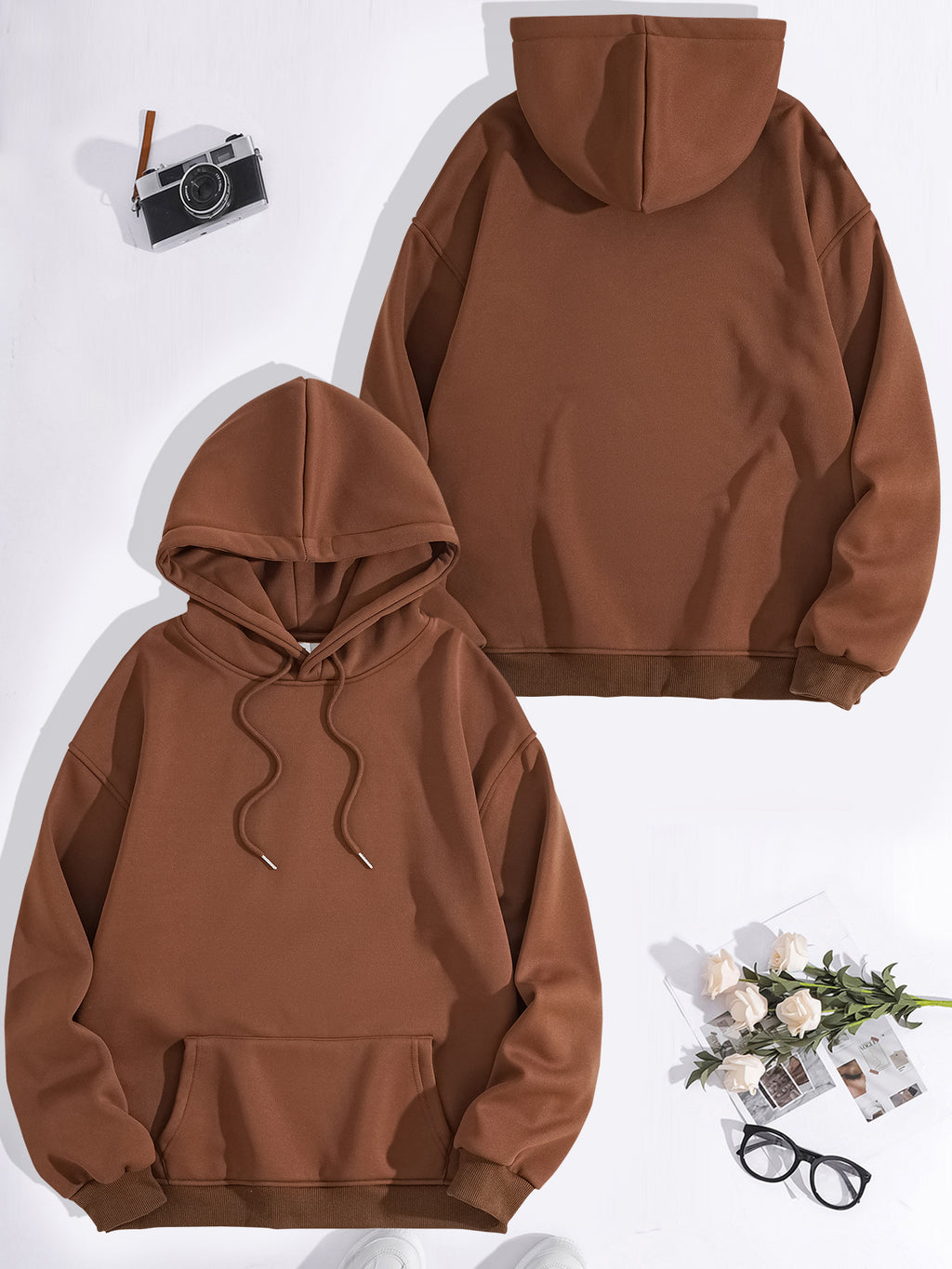 Kangaroo pocket hooded long sleeved fleece hoodie