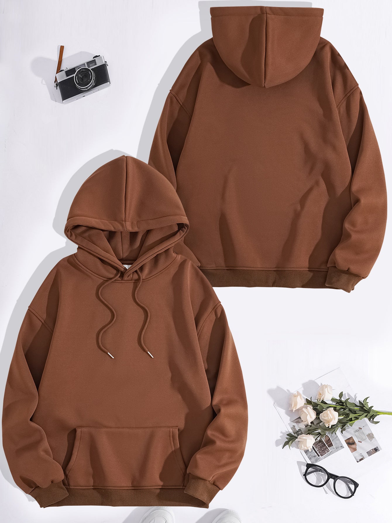 Kangaroo pocket hooded long sleeved fleece hoodie