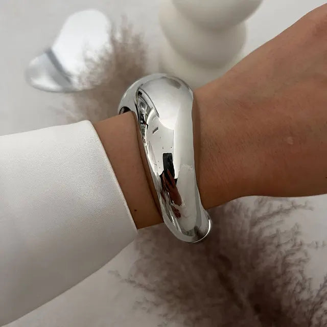 Wide metal water-drop cuff bangle