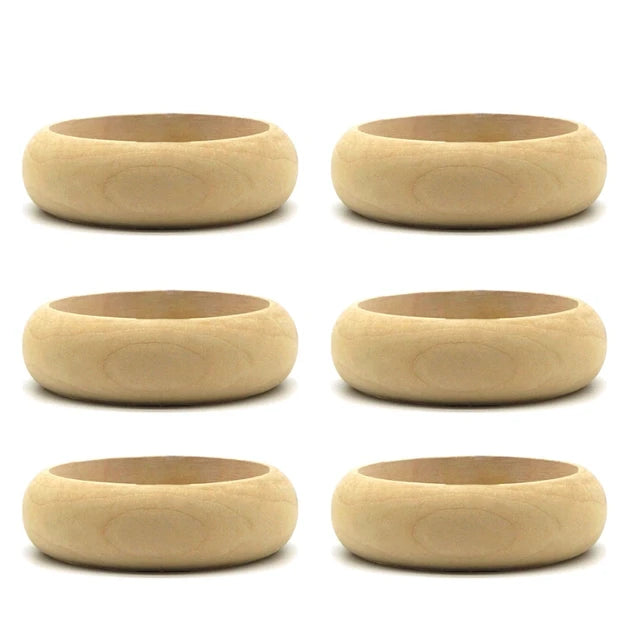 6Pcs Unfinished Blank Wood Bangle Bracelets Natural Round Wood Ring Wooden Circle for DIY Painting Craft Jewelry Making