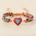 Natural Stone Heart Charm Bracelets String Braided Macrame Jaspers Friendship Wrap Bracelet Femme Women Jewelry