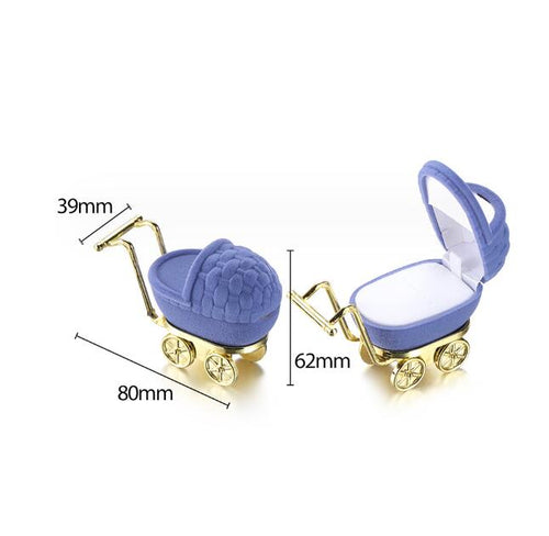 Baby Carriage Velvet Jewelry Box Stroller Wedding Ring Gift